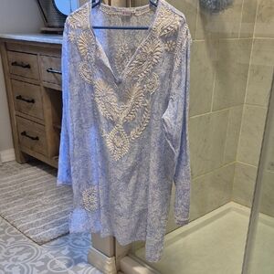 Embroidered Blue Swim Coverup